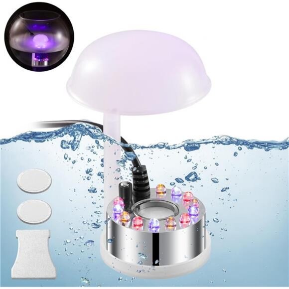 Mist Maker,12 LED Mister Fogger Water Fountain Pond Fog Machine Atomizer - Picture 2 of 8